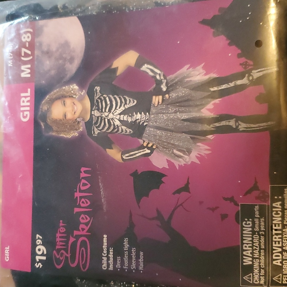 Girls new costume glitter skeleton medium 7-8